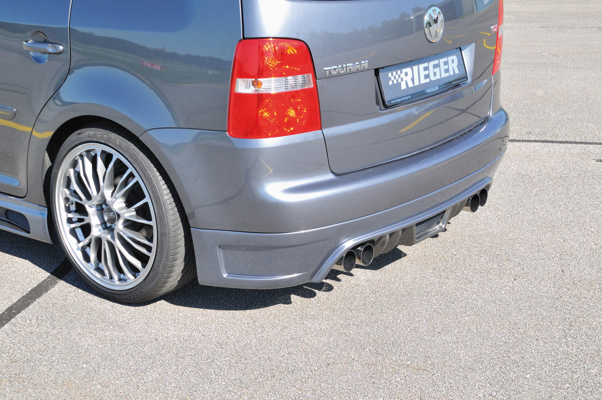 VW Touran (1T) FOX ESD li/re 4x76mm Typ 10, VW Touran (1T) 1.4l 55/66kW 1.6l 75/85kW 2.0l FSI 110kW 1.9TDI... links, rechts, 4x76mm, seitl. versetzt, mit Prägung, für RIEGER-Heckansatz, Edelstahl, 
inkl. Montagezubehör, Gutachten