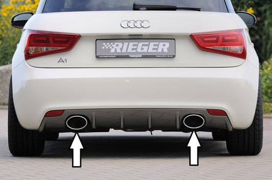 Audi A1 (8X) Rieger ESD, Ls/Rs, je 1x140x90 oval, Typ 32, Audi A1 (8X), 1.2l 63kW 1.4l 90/103/132kW 1.2l 63kW 1.4l 90/103/132kW   1.6 TDI 77kW
links, rechts, oval, eingerollt, für RIEGER-Heckeinsatz, 1x140x90mm, mit Prägung, Edelstahl