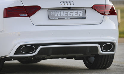 Audi A4 (B8/B81) Rieger ESD Audi A4/A5 (B8) 4Zyl.  ø 66mm Anflutung 1,8l TFSI 130 kW  2,0l TFSI 132/155/165kW  2WD+4WD links, rechts, mit Y-Adapter, für RIEGER-Heckeinsatz RS5-Look, Edelstahl, 
inkl. Montagezubehör, Gutachten