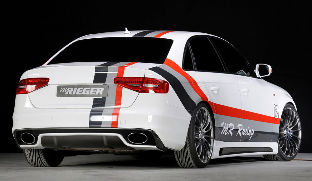 Audi A4 (B8/B81) Rieger ESD Audi A4/A5  2,7l/3,0l TDI 140/176/180kW Cabrio 1,8l 118 kW  2,0l TFSI 132/155/kW  3,0l TDI links, rechts, für RIEGER-Heckeinsatz RS5-Look, Edelstahl, 
inkl. Montagezubehör, Gutachten