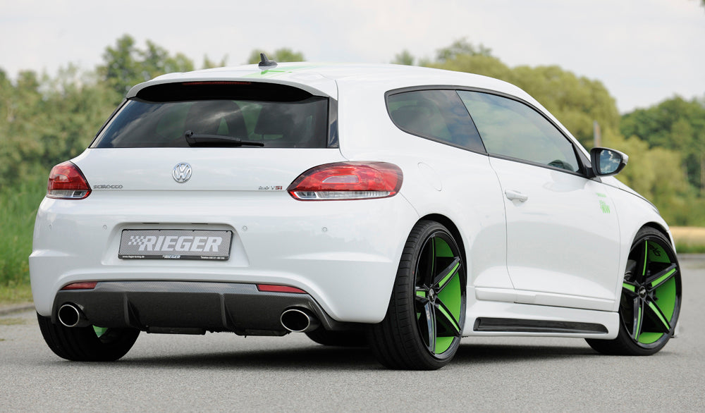 VW Scirocco R (13) Bull-X Auspuffanlage 1xli./re. VW Scirocco R (13) Art-Nr. HGAGAVAG02-4  mit  HGERO12694 links, rechts, 1x126x94mm, seitlich abgeschrägt, für RIEGER-Heckeinsatz, Edelstahl, 
inkl. Montagezubehör, Gutachten