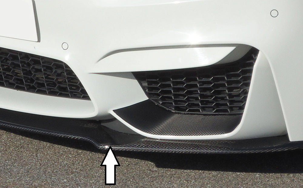 BMW 3er F80 M3 (M3) Carbon Spoilerschwert für BMW M4 F82/F83 u. M3 F80 für orig Frontschürze (ohne M-Performance-Aufsatz) gekantete Version, für orig. Frontschürze, Carbon, 
inkl. Montagezubehör, Gutachten