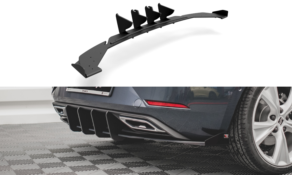 Robuste Racing Diffusor Heck Ansatz +Flaps für Seat Leon FR Hatchback Mk4 schwarz Hochglanz