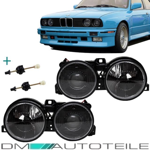 Scheinwerfer Schwarz mit Fadenkreuz +DE Linse Hella Optik+H1 Birnen für BMW E30