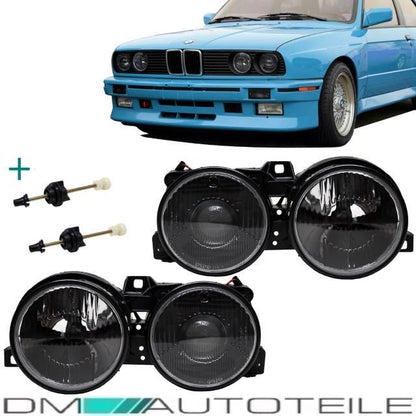 Scheinwerfer Schwarz mit Fadenkreuz +DE Linse Hella Optik+H1 Birnen für BMW E30