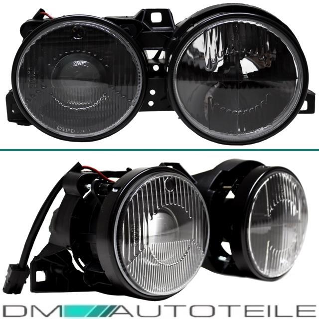 Scheinwerfer Schwarz mit Fadenkreuz +DE Linse Hella Optik+H1 Birnen für BMW E30