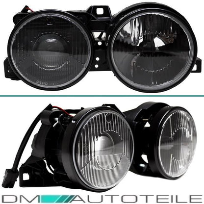 Scheinwerfer Schwarz mit Fadenkreuz +DE Linse Hella Optik+H1 Birnen für BMW E30