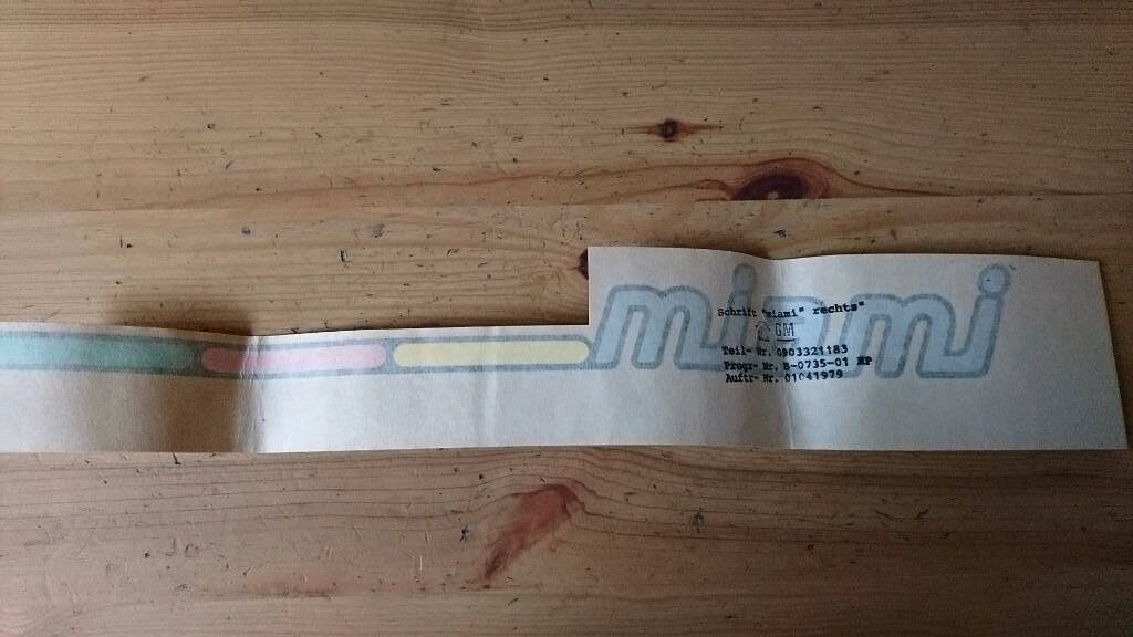 Kadett E Schriftzug "MIAMI" seitlich neu original GM