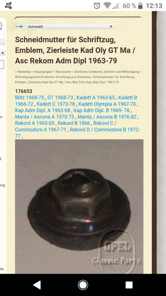 Kadett Rekord Olympia Diplomat Schneidmutter Schriftzug Emblem