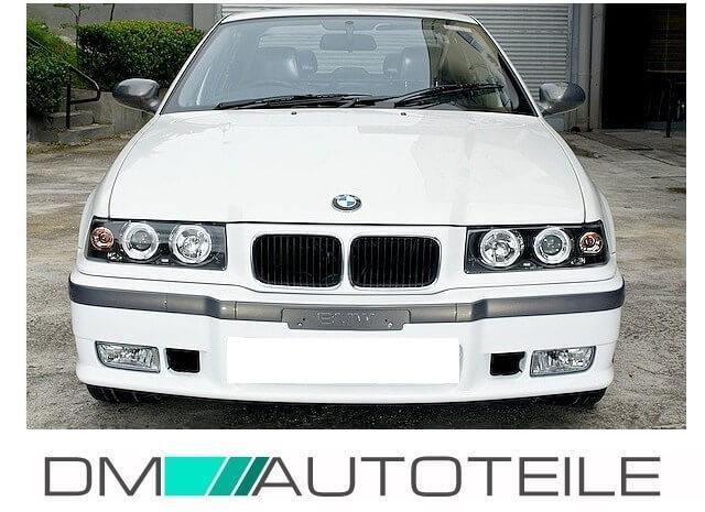 Set Angel Eyes Scheinwerfer Schwarz H1 passt für BMW E36 Bj 90-99 Limousine Touring