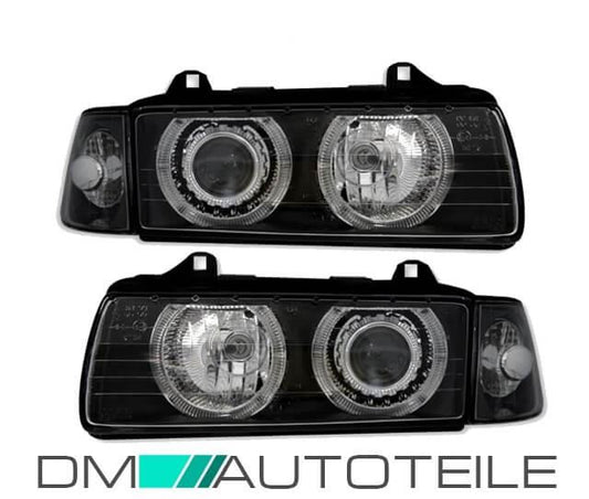 Scheinwerfer Angel Eyes Schwarz passt für BMW E36 Limousine Touring alle Modelle