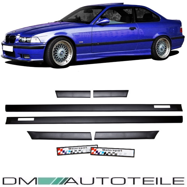 Set Türleisten Schwarz Zierleisten +Emblem passt für BMW E36 Coupe Cabrio Serie & M-Paket