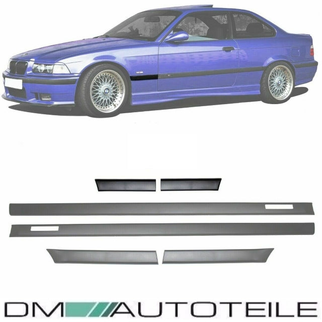 Set Türleisten Schwarz Zierleisten +Emblem passt für BMW E36 Coupe Cabrio Serie & M-Paket