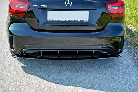 Heck Ansatz Flaps Diffusor für Mercedes A W176 AMG Facelift Carbon Look