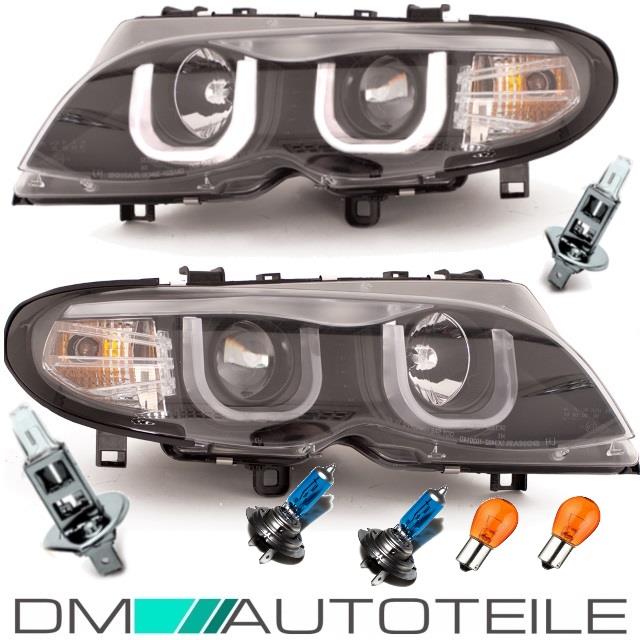 Scheinwerfer Set 01-05 Schwarz U LED Angel Eyes + Leuchtmittel+passt für BMW E46