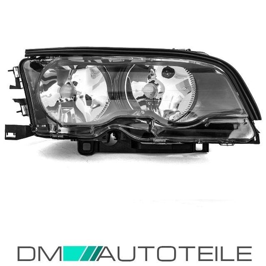 Scheinwerfer Rechts Klarglas Schwarz 99-08/01 +Motor passt für BMW E46 Coupe Cabriolet