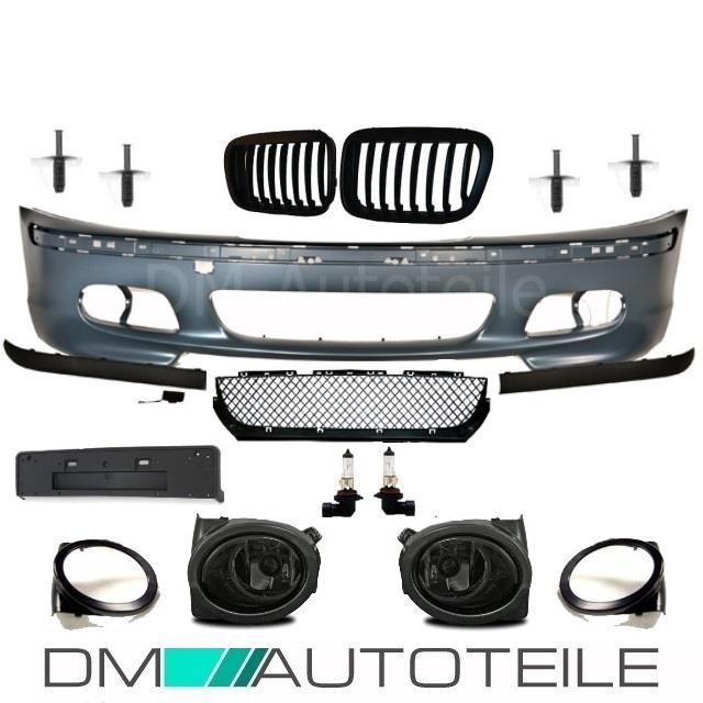 SET Stoßstange vorne +Nebel Smoke Set + Grill Schwarz passt für BMW 3er E46 98-01+ABE*