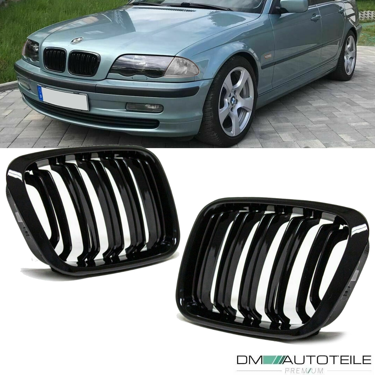 SET Kühlergrill Schwarz GLANZ Doppelsteg passt für BMW E46 Limo Touring bj 98-01