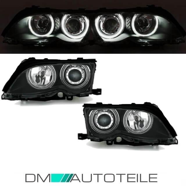 Satz Angel Eyes Scheinwerfer Schwarz Limousine Touring passt für BMW 3er E46 Facelift 01-05