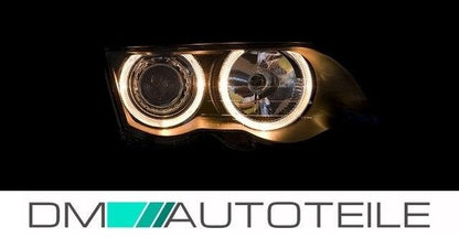 Satz Angel Eyes Scheinwerfer Schwarz Limousine Touring passt für BMW 3er E46 Facelift 01-05