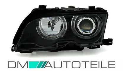 Satz Angel Eyes Scheinwerfer Schwarz Limousine Touring passt für BMW 3er E46 Facelift 01-05