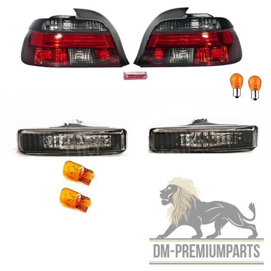 Rot Smoke LIMOUSINE Rückleuchten Set +2x Seitenblinker + Birnen passt für BMW 5er E39 95-00