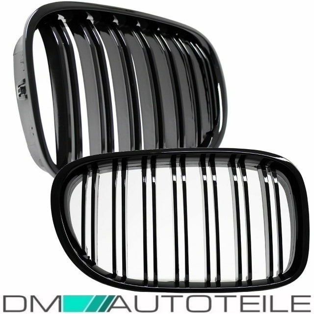 Doppelsteg Kühlergrill Schwarz GLANZ Performance passt für BMW 7er F01 F02 08-15