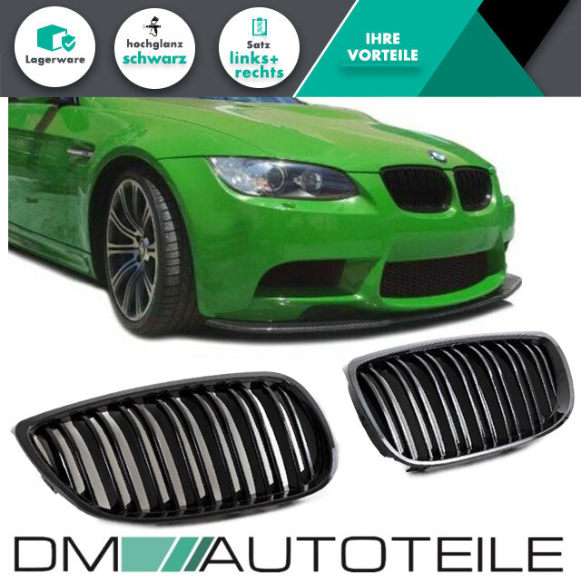 SET Doppelsteg Kühlergrill Schwarz GLANZ passt für BMW 3er E92 E93 06-10 + M M3