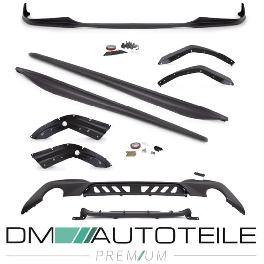 Set Sport-Performance Spoiler+Diffusor+Seitenschwelleransätze Schwarz Matt für den BMW 3er G20 G21 M-Paket ab 2019