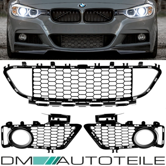 Stoßstangengitter Grill SET 3-teilig Schwarz glanz passt für BMW F30 F31 M-Paket 11-19
