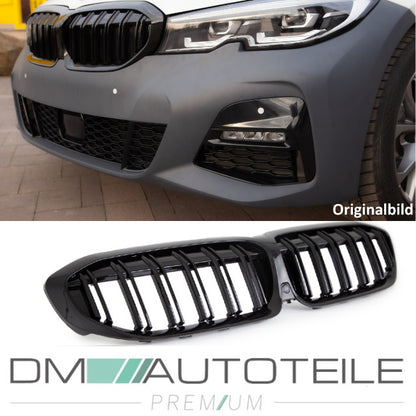 Set Doppelsteg Kühlergrill schwarz Glanz passt für den BMW 3er G20 G21 ab 2019 auch für Kamera + ABE