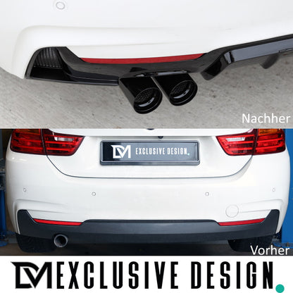DM Exklusive Line Endrohr schwarz glanz Umrüstung 2-Rohr links+ABE passt für BMW 3er F30 F31 4er F32 F33 F36 Diesel 316d 3...