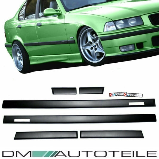 Türleisten SET Schwarz Zierleisten passt für BMW E36 Limousine Touring + Emblem