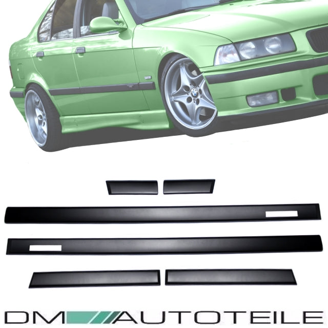 Türleisten SET Schwarz Zierleisten passt für BMW E36 Limousine Touring + Emblem