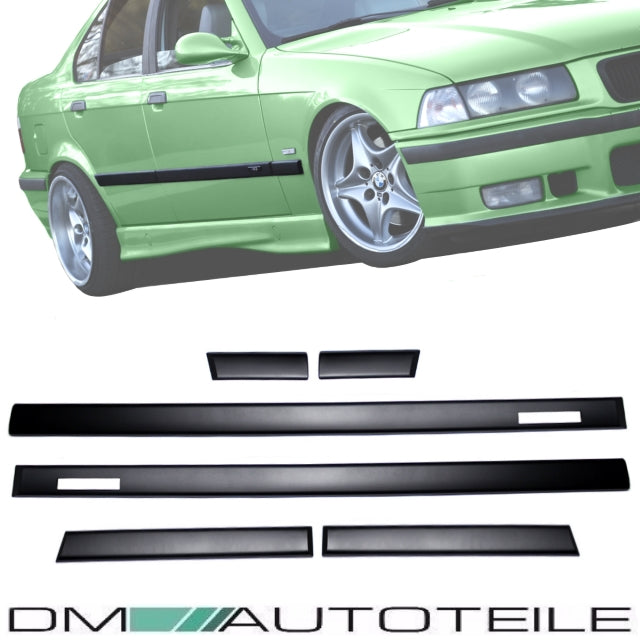Türleisten SET Schwarz Zierleisten passt für BMW E36 Limousine Touring + Emblem