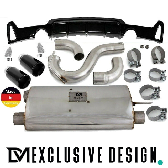Sport-Performance Auspuffanlage ESD + Diffusor + Blenden Schwarz Glanz passt für BMW 4er F32 F33 F36 M-Paket 435 / 440