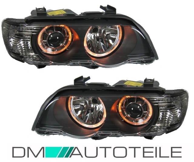 Scheinwerfer Set Angel Eyes Klarglas Schwarz Bj 99-03 H7/H7 passend für BMW X5 E53