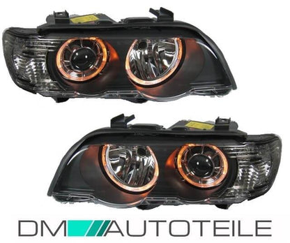 Scheinwerfer Set Angel Eyes Klarglas Schwarz Bj 99-03 H7/H7 passend für BMW X5 E53