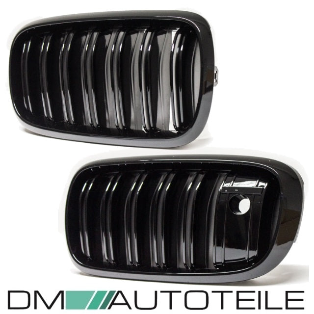 Satz Kühlergrill Schwarz Glanz Doppelsteg passend für BMW X5 F15 +X6 F16 13-17 mit Kamerasystem