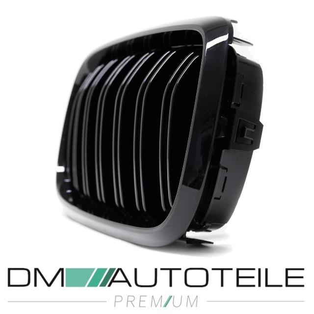 Satz Kühlergrill Schwarz Glanz Doppelsteg passend für BMW X5 F15 +X6 F16 13-17 mit Kamerasystem