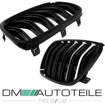 Satz Kühlergrill SET Schwarz Hochglanz Doppelsteg passend für BMW X3 E83 LCI 06-11