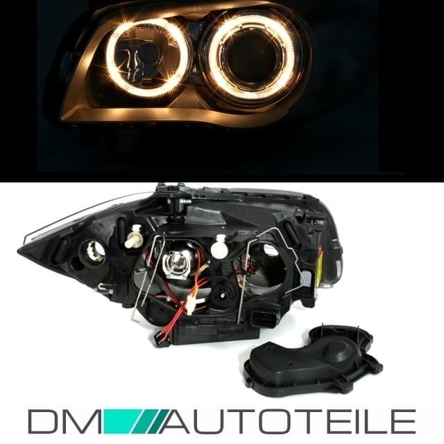 Set Angel Eyes Scheinwerfer Schwarz passt für BMW 1er E87 04-11 DEPO H7-H7