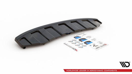 Mittlerer Diffusor Heck Ansatz für AUDI A6 C7 S-LINE AVANT AUSPUFF 2X1 im DTM LOOK schwarz matt