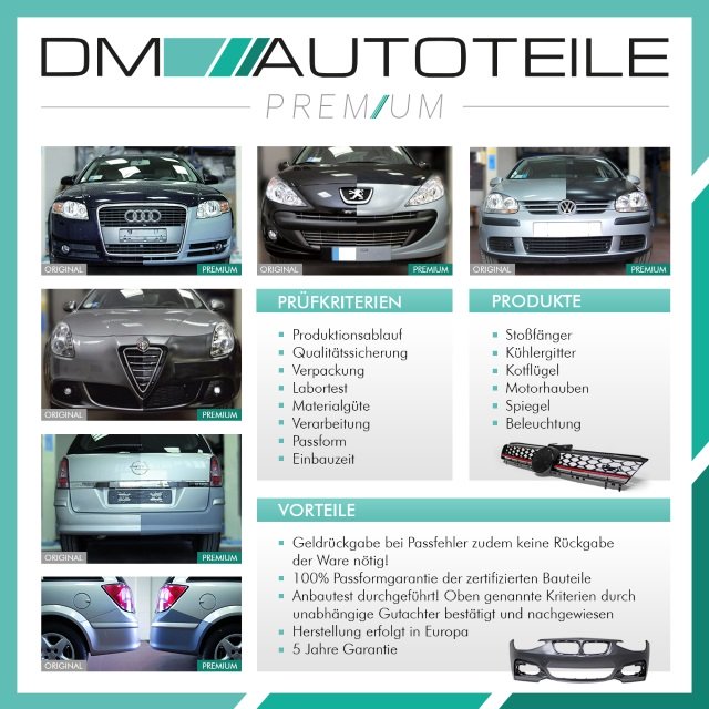 SATZ Kühlergrill Doppelsteg Schwarz Glanz passend für BMW 1er E81 E82 E87 E88