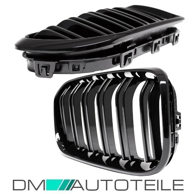 Kühlergrill Doppelsteg Schwarz Hochglanz passend für BMW 1er F20 F21 LCI ab 2015