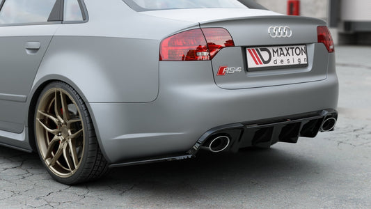 Heck Ansatz Flaps Diffusor V.2 für Audi RS4 Limousine B7 schwarz Hochglanz