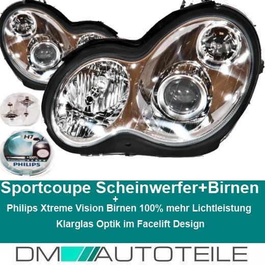 Set Mercedes W203 CL203 Sport Coupe Klarglas Scheinwerfer + Philips Birnen Xenon Look