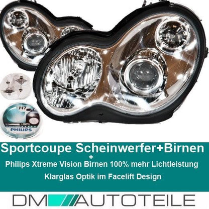 Set Mercedes W203 CL203 Sport Coupe Klarglas Scheinwerfer + Philips Birnen Xenon Look