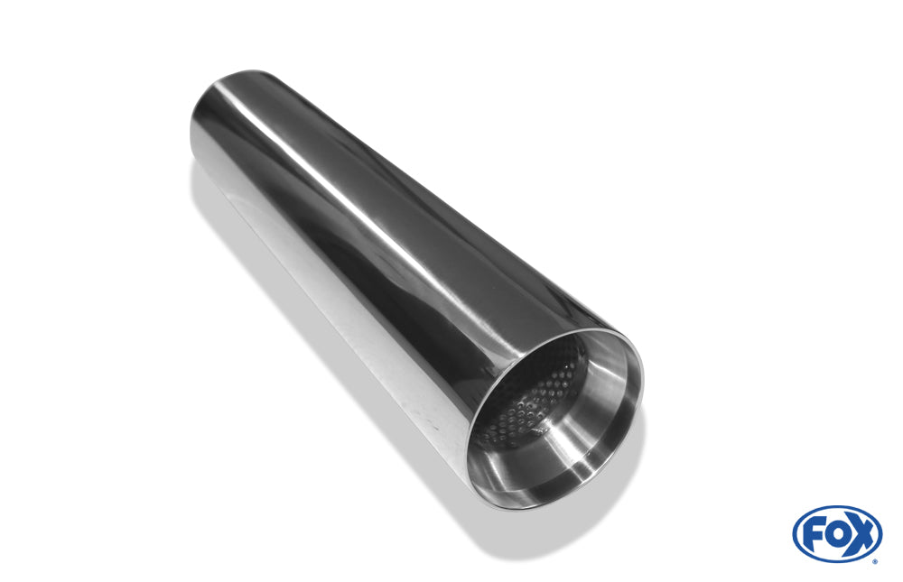 FOX Anschweißendrohr Typ 22 Ø 90 mm / Gesamtlänge: 400 mm  - rund / uneingerollt / gerade / mit poliertem Absorber (Innendurchmesser 63mm - Länge: ca. 140mm)