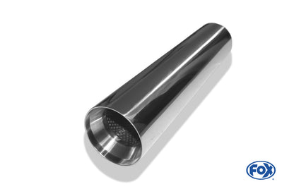 FOX Anschweißendrohr Typ 22 Ø 90 mm / Gesamtlänge: 400 mm  - rund / uneingerollt / gerade / mit poliertem Absorber (Innendurchmesser 63mm - Länge: ca. 140mm)